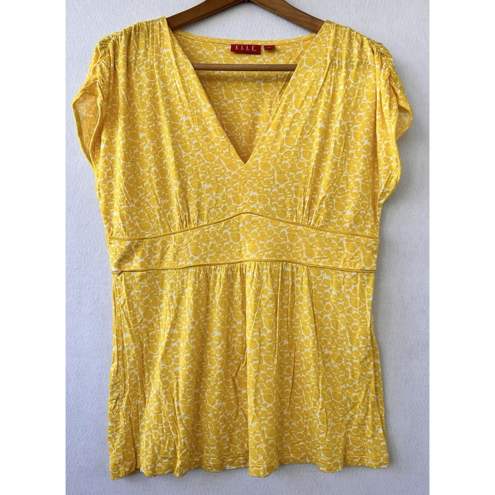 Elle Yellow Y2K Babydoll Top Women's L Cap Sleeves Comfort